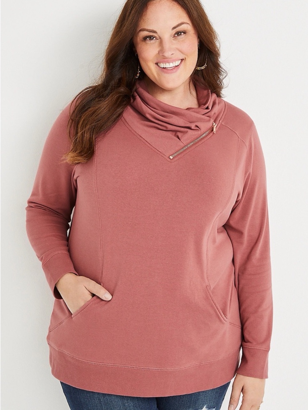 Maurices Rose Cowl Neck Pullover Sweatshirt Zip Detail Cozy Plus Size 3X